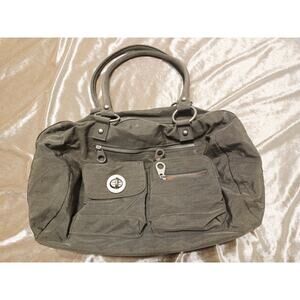 Women "Baggallini” Green /pink silky shoulder/handle tote. Nylon Satchel Preppy